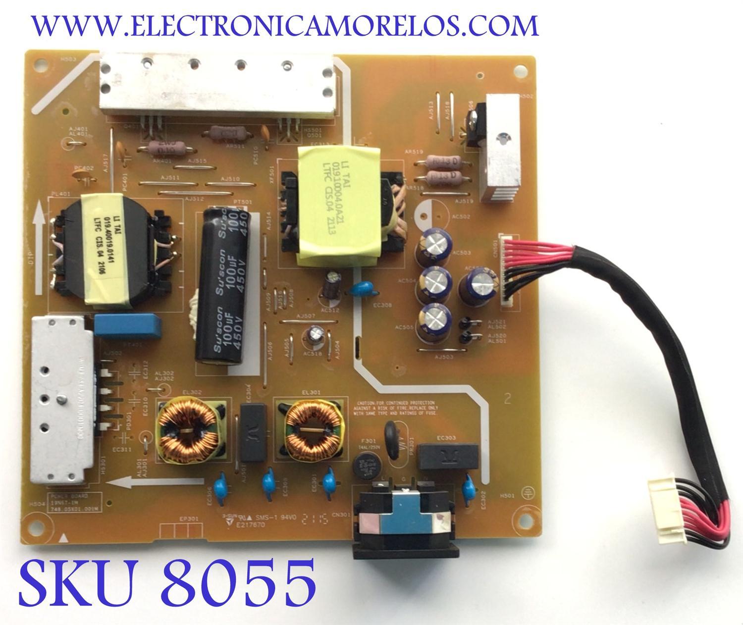 FUENTE PARA MONITOR LG / NUMERO DE PARTE 755.05X02.0001 / 748.05X01.001M / 19N67-1M / PANEL LM270WQA (SS)(A2) / MODELO S2721DGFT